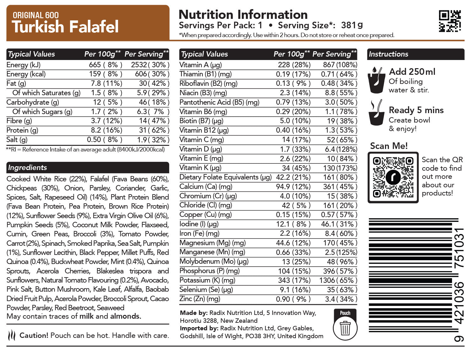 600 Kcal (1 Serving) / Turkish Falafel