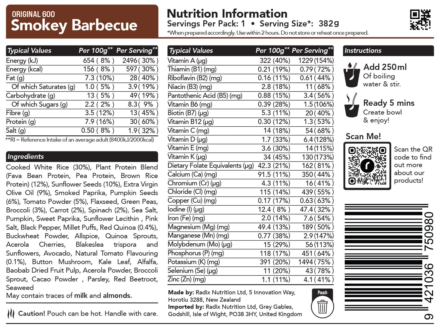  600 Kcal (1 Serving) / Smokey Barbecue