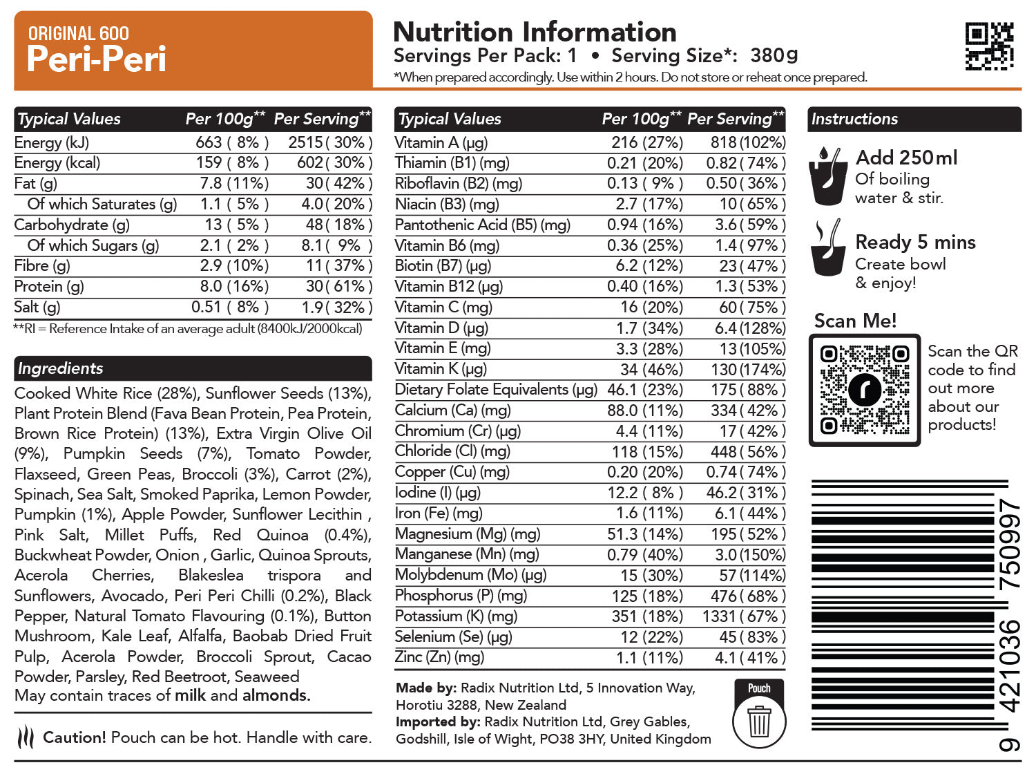  600 Kcal (1 Serving) / Peri-Peri